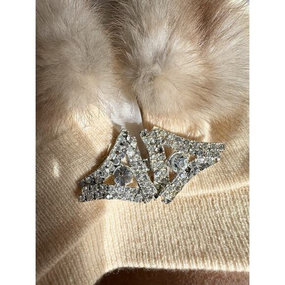 VTG 50s Women’s M 100% Cashmere Yellow Cardigan Sweater Mink FUR Collar Jeweled - Picture 12 of 14